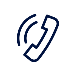 Icon of a ringing phone with sound waves, outlined in dark blue.