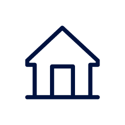 Simple black line drawing of a house icon with a triangular roof and rectangular door.