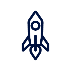 Simple black outline of a rocket pointing upwards.